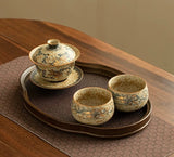 Hand-Painted Blue & White "Intertwining Lotus" Flint-Red Sancai Gaiwan