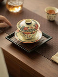 Hand-Painted "Cats in the Garden" Sancai Gaiwan
