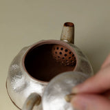 Handcrafted Japanese "Finger-Pressed" Coarse Pottery Teapot | Gilded Silver Interior (115ml)