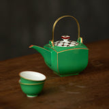 Japanese Zouzeng Kiln (Kurura-gaki) "Moeghi" Hand-Painted Gold Green Glaze Tea Set